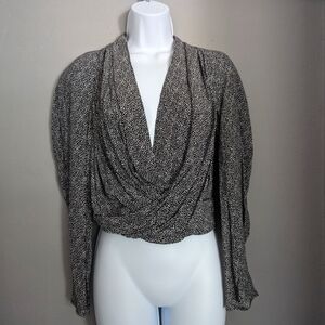 NWT Express Blouse 3/4 Sleeves Faux Wrap Cowl Dots Pattern XS Fits SM